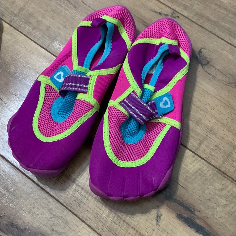 Pink and Purple Water Shoes with Green Accents